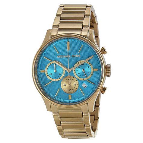 michael kors chronograph turquoise dial gold tone ladies watch mk5910|MICHAEL KORS Chronograph Turquoise Dial Gold.